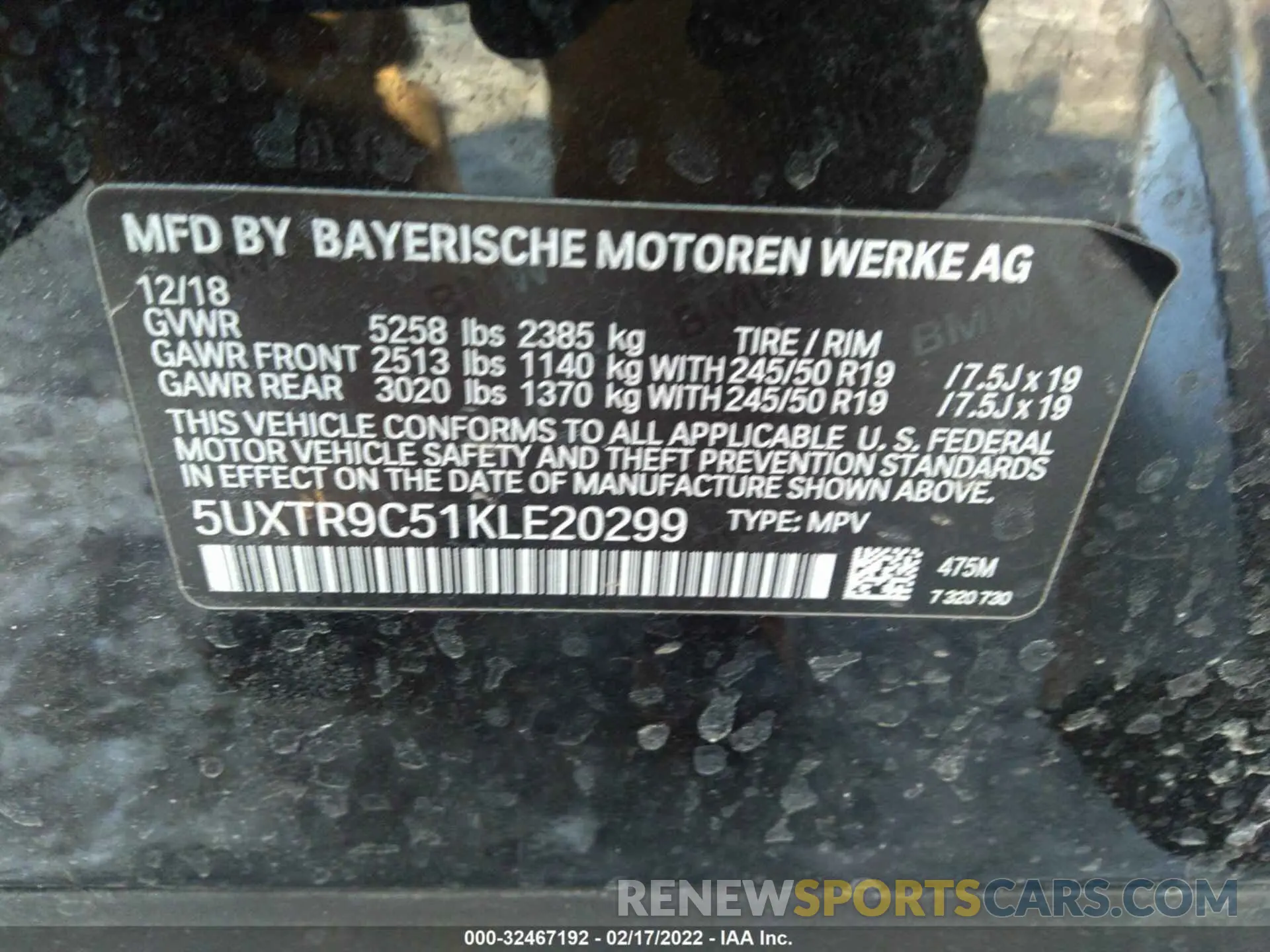 9 Фотография поврежденного автомобиля 5UXTR9C51KLE20299 BMW X3 2019