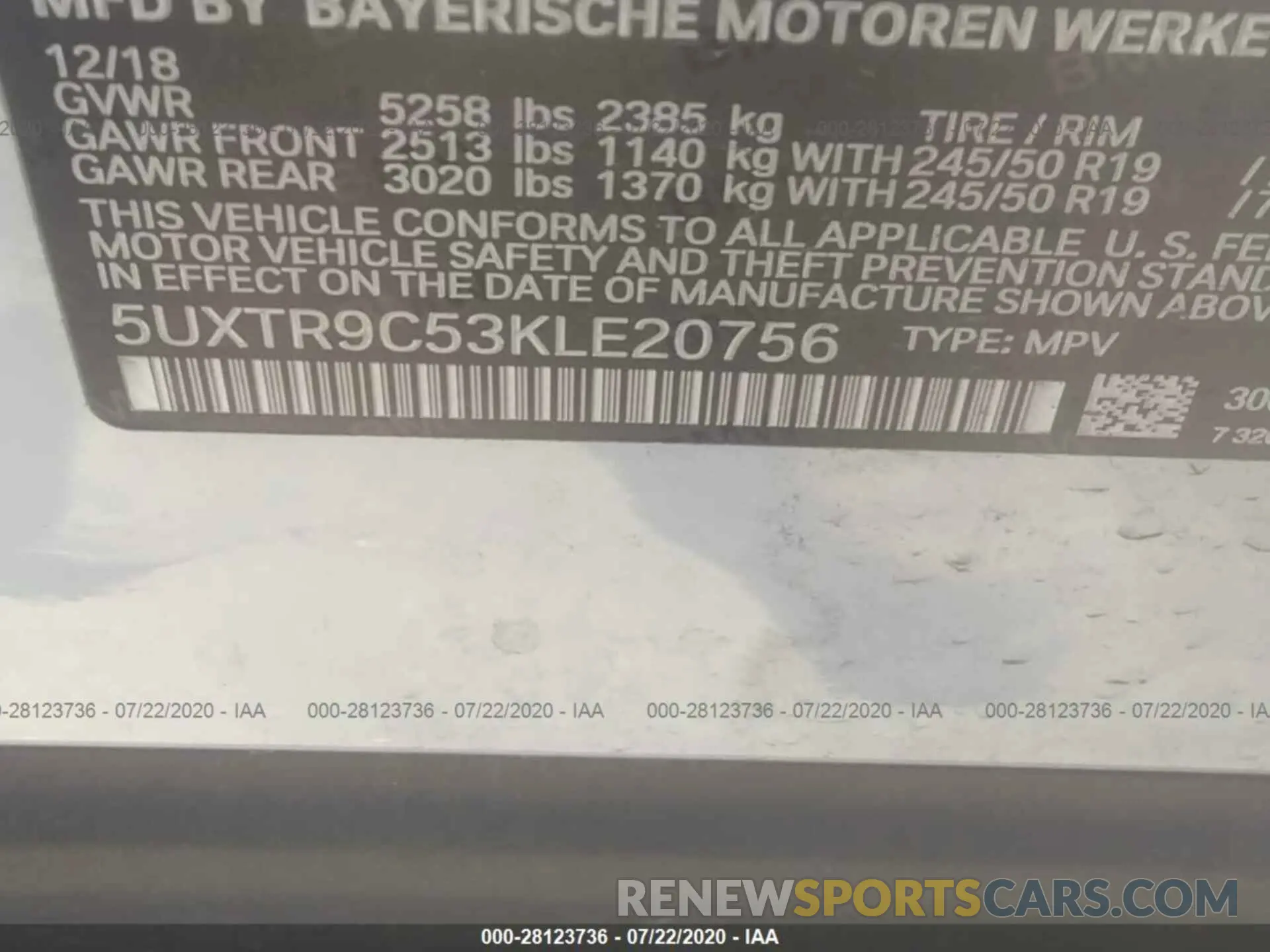 9 Photograph of a damaged car 5UXTR9C53KLE20756 BMW X3 2019