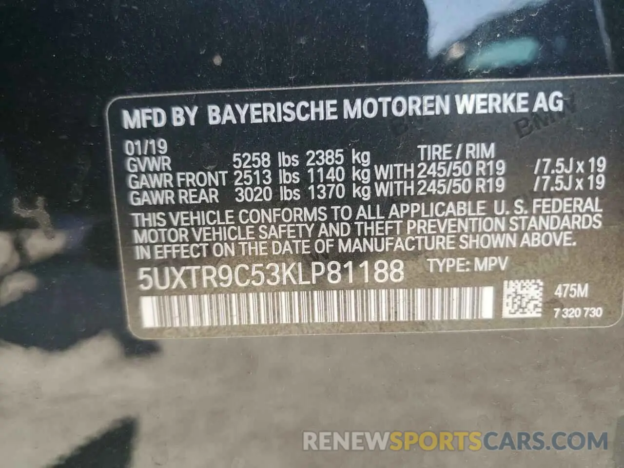 13 Photograph of a damaged car 5UXTR9C53KLP81188 BMW X3 2019