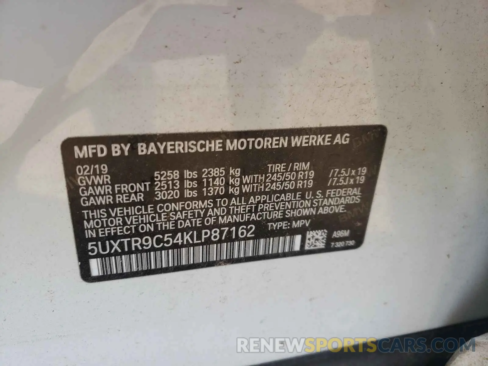 10 Фотография поврежденного автомобиля 5UXTR9C54KLP87162 BMW X3 2019