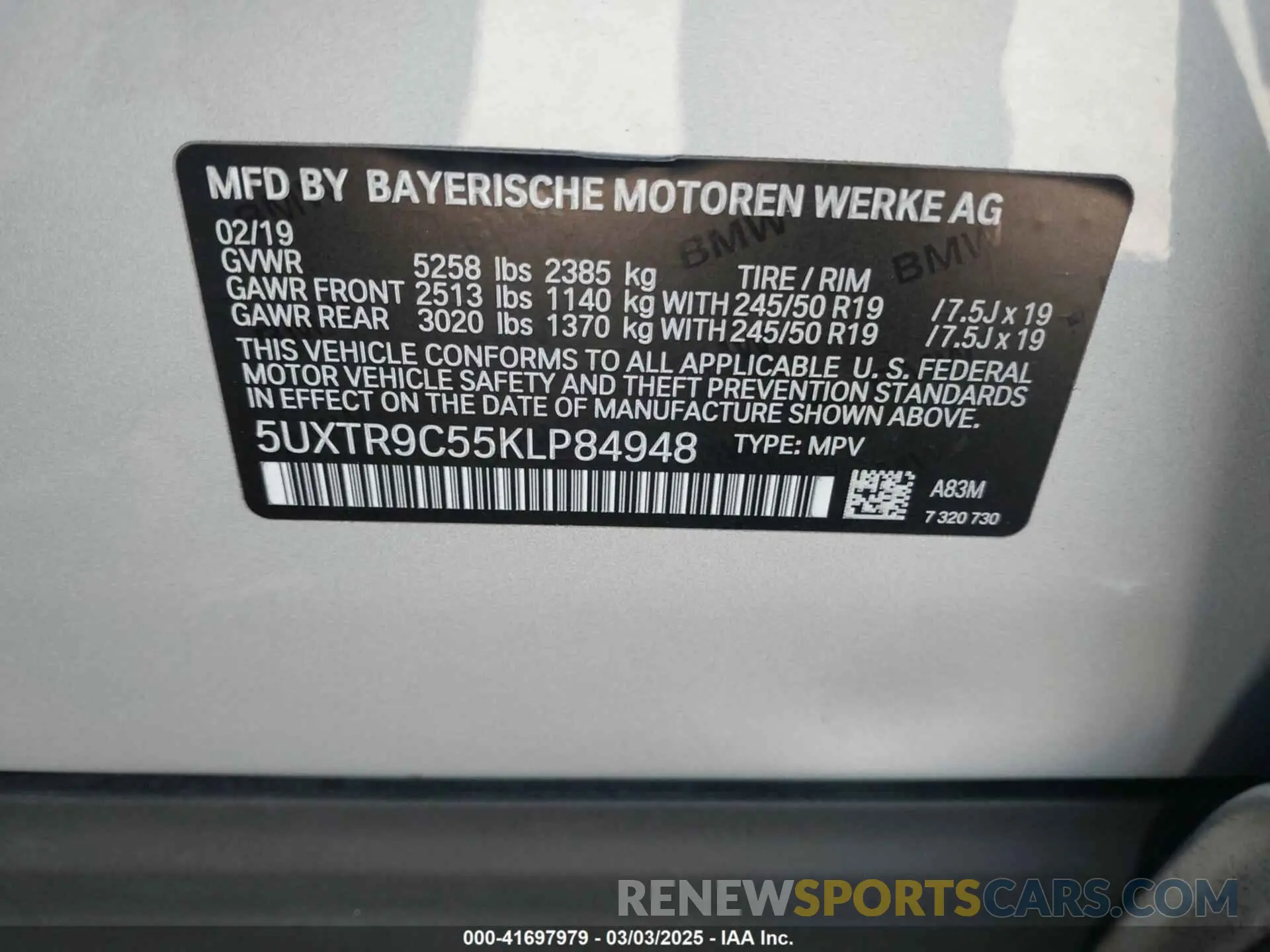 9 Фотография поврежденного автомобиля 5UXTR9C55KLP84948 BMW X3 2019