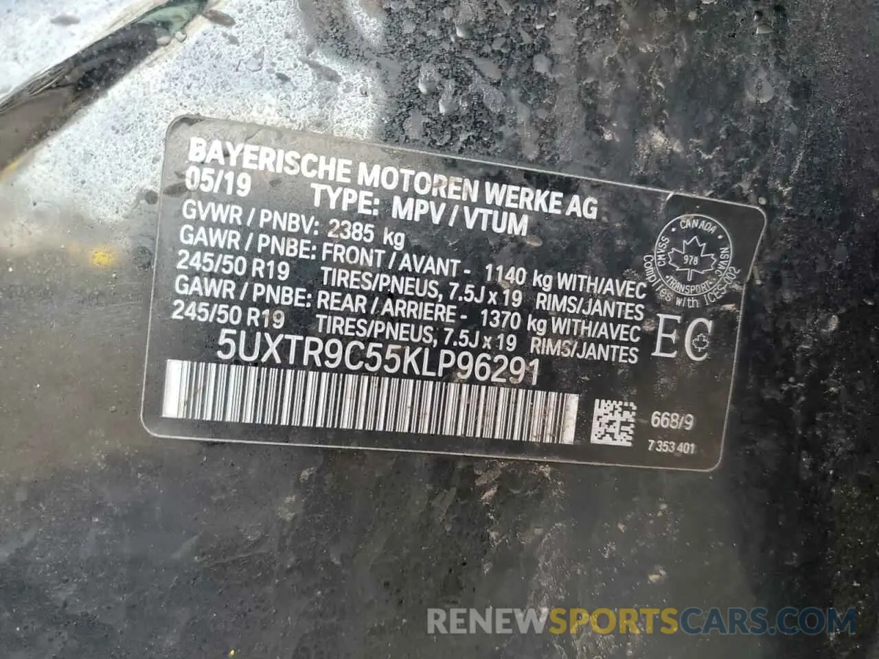 12 Photograph of a damaged car 5UXTR9C55KLP96291 BMW X3 2019