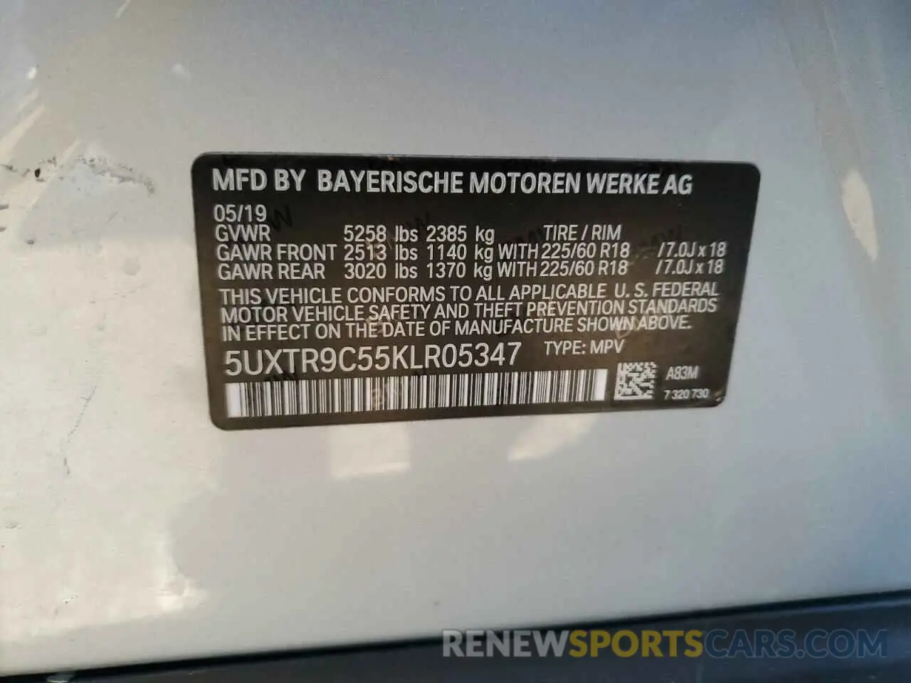 13 Photograph of a damaged car 5UXTR9C55KLR05347 BMW X3 2019