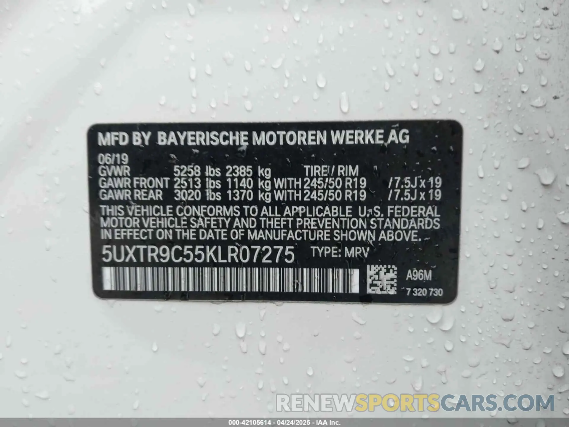 9 Фотография поврежденного автомобиля 5UXTR9C55KLR07275 BMW X3 2019