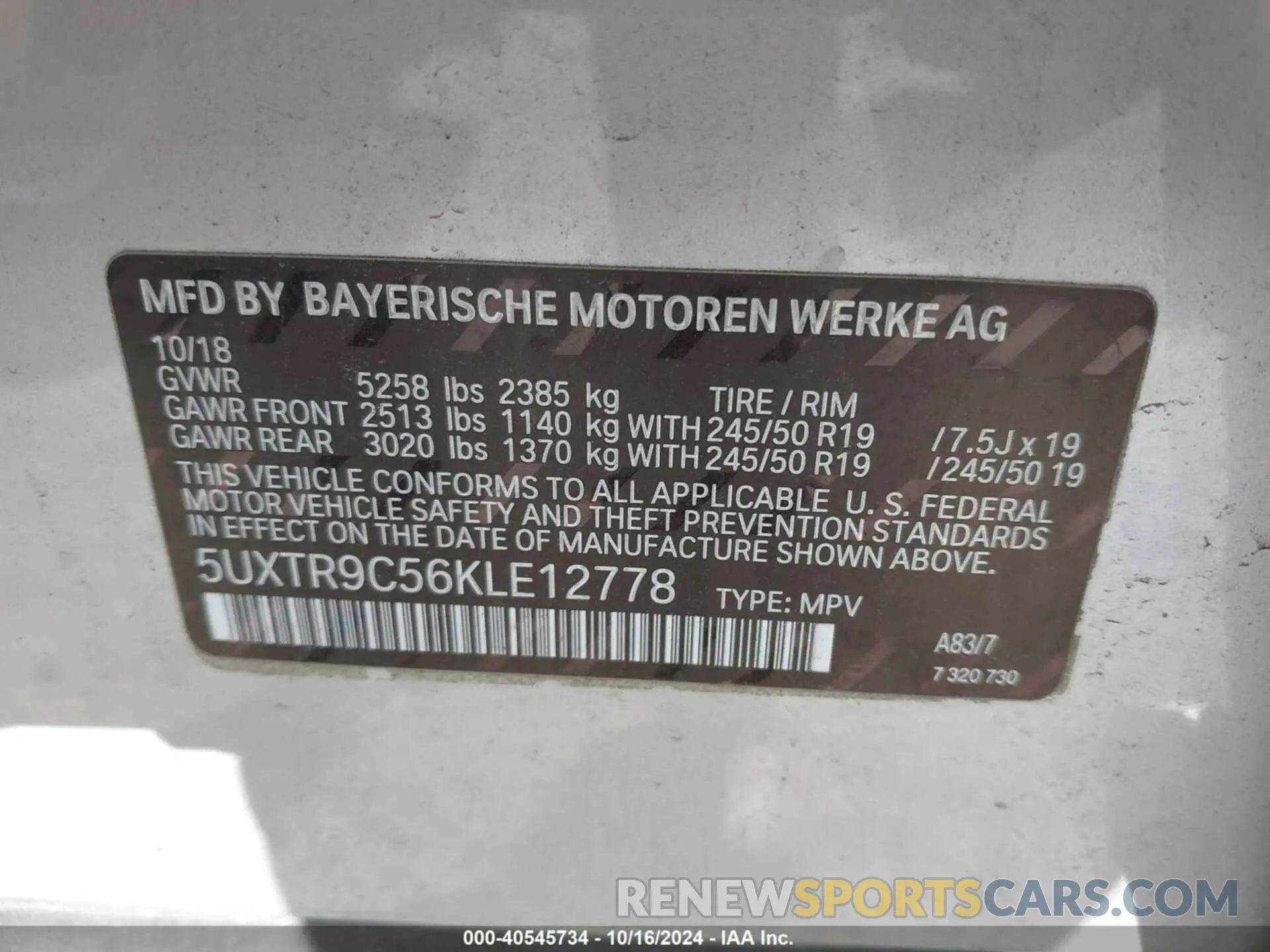 9 Photograph of a damaged car 5UXTR9C56KLE12778 BMW X3 2019