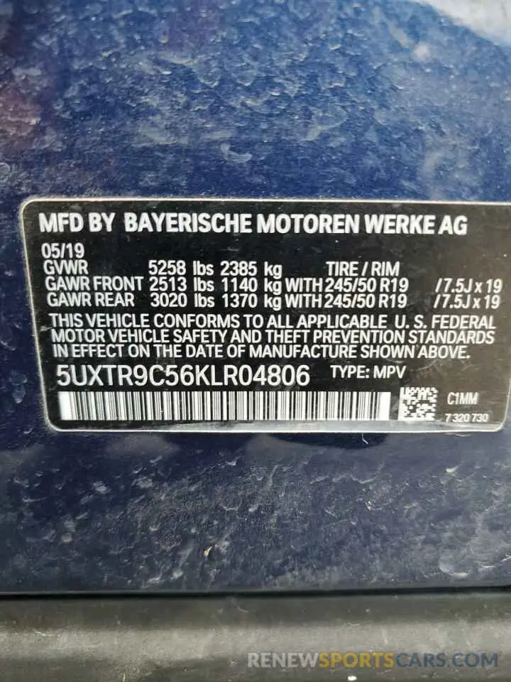 13 Photograph of a damaged car 5UXTR9C56KLR04806 BMW X3 2019