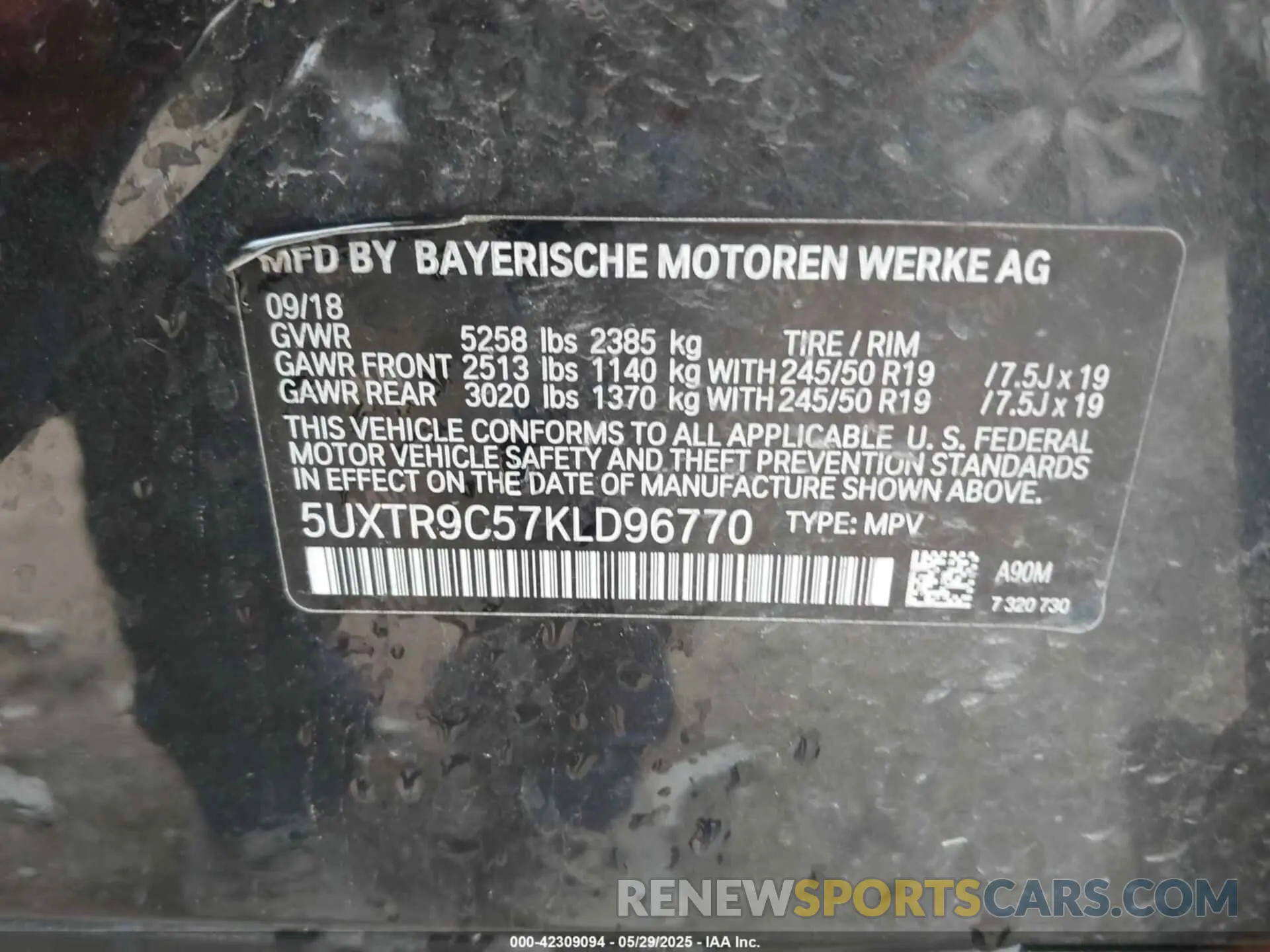 9 Фотография поврежденного автомобиля 5UXTR9C57KLD96770 BMW X3 2019