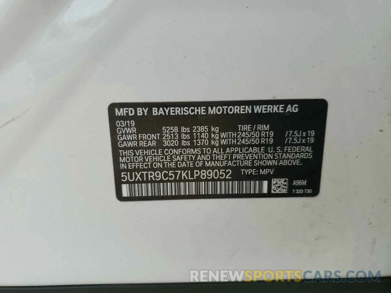 12 Photograph of a damaged car 5UXTR9C57KLP89052 BMW X3 2019