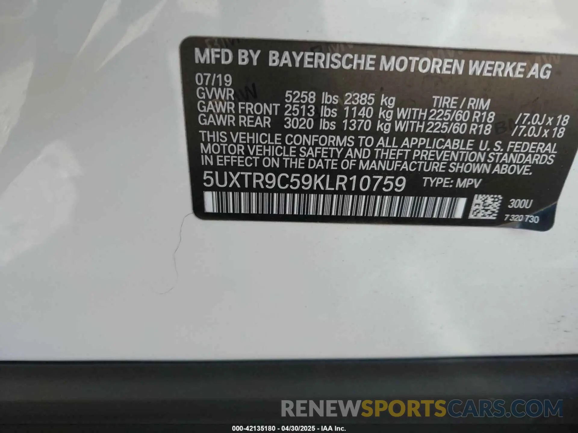 9 Фотография поврежденного автомобиля 5UXTR9C59KLR10759 BMW X3 2019