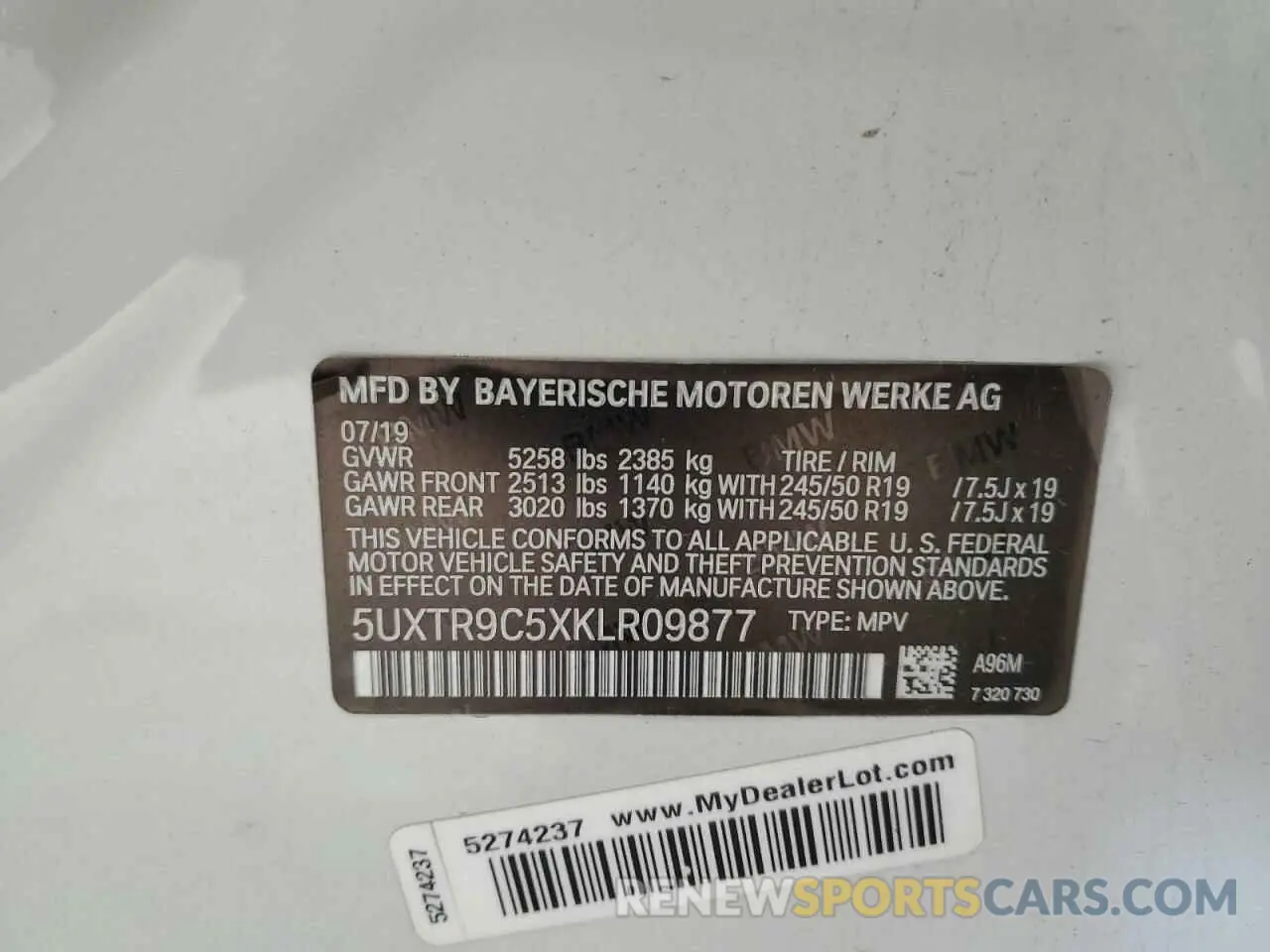 13 Photograph of a damaged car 5UXTR9C5XKLR09877 BMW X3 2019