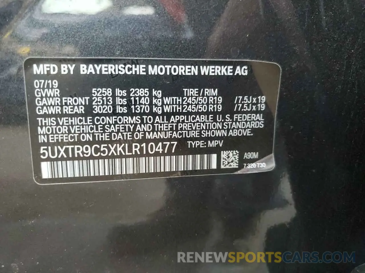 13 Photograph of a damaged car 5UXTR9C5XKLR10477 BMW X3 2019