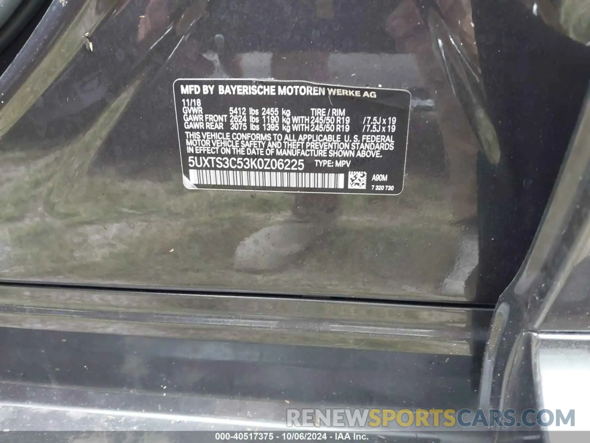 9 Photograph of a damaged car 5UXTS3C53K0Z06225 BMW X3 2019