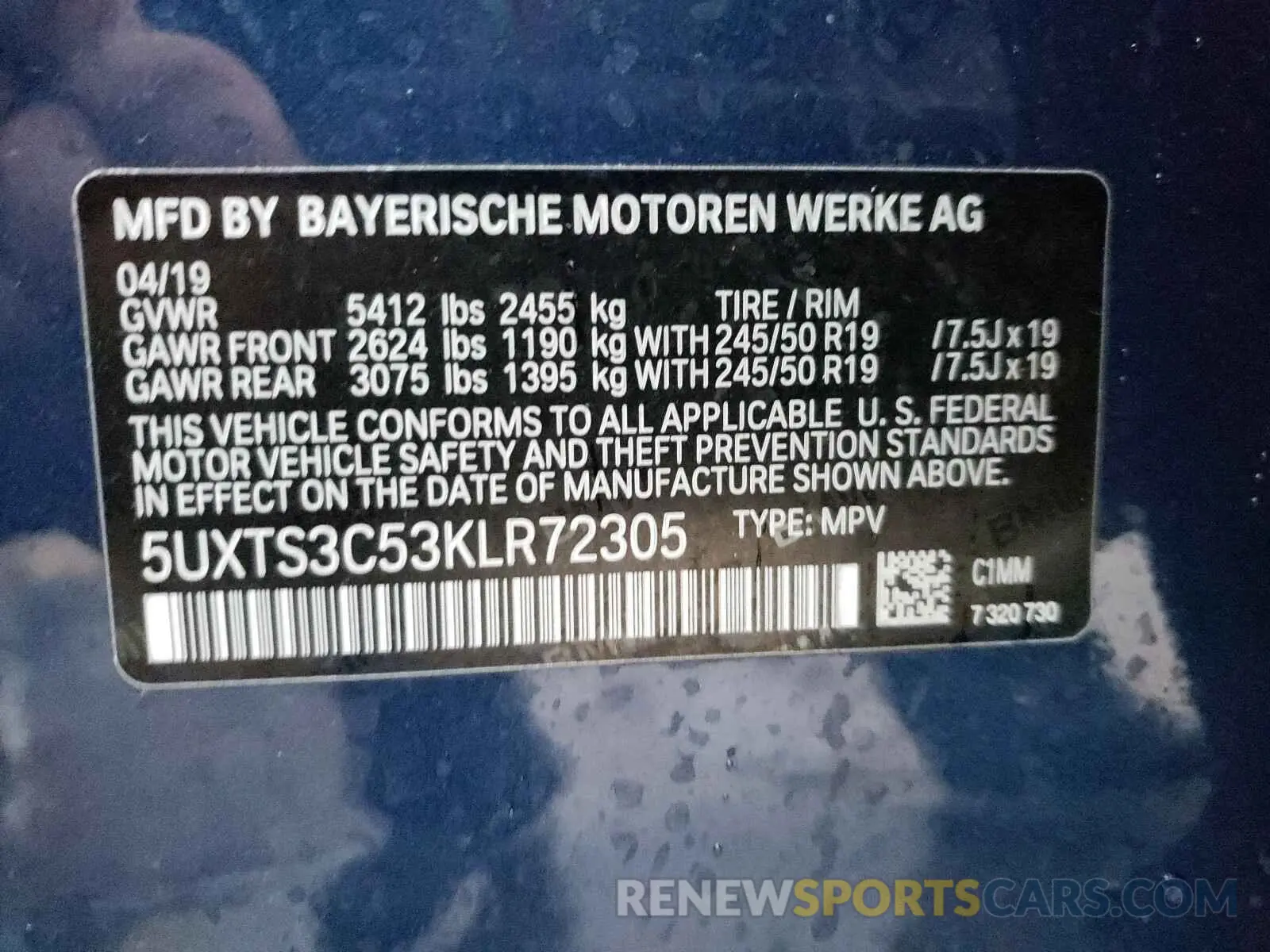 10 Photograph of a damaged car 5UXTS3C53KLR72305 BMW X3 2019