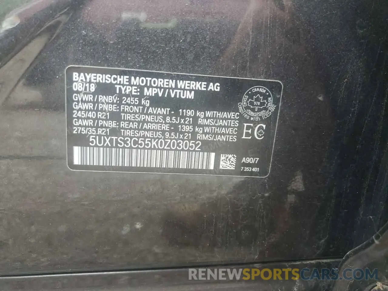 14 Photograph of a damaged car 5UXTS3C55K0Z03052 BMW X3 2019
