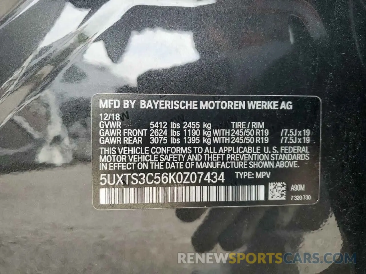 12 Photograph of a damaged car 5UXTS3C56K0Z07434 BMW X3 2019