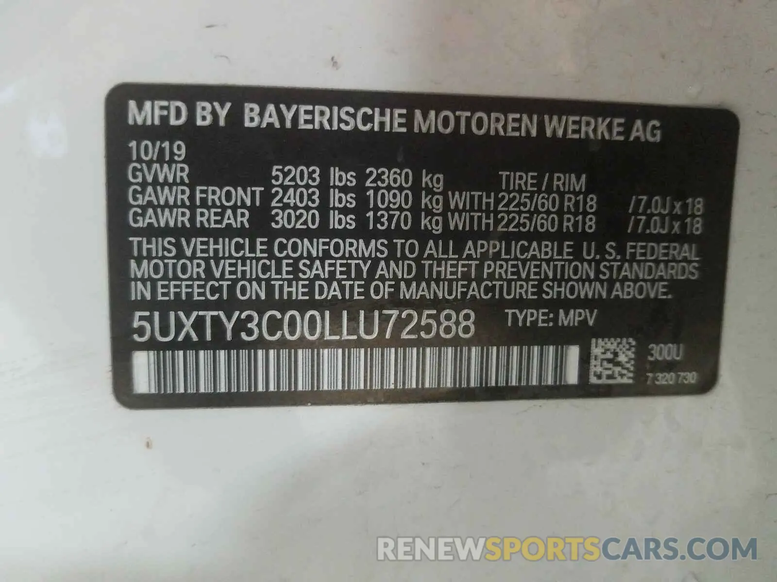 10 Photograph of a damaged car 5UXTY3C00LLU72588 BMW X3 2020