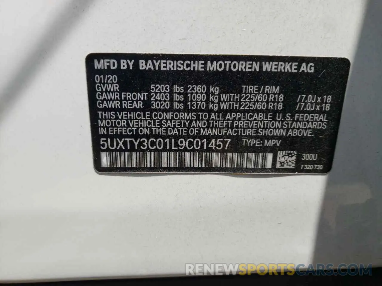 10 Photograph of a damaged car 5UXTY3C01L9C01457 BMW X3 2020