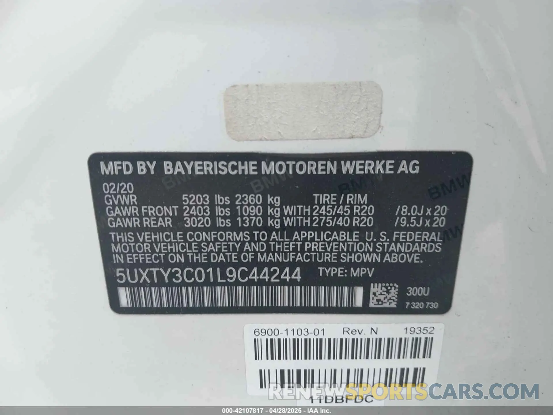9 Фотография поврежденного автомобиля 5UXTY3C01L9C44244 BMW X3 2020