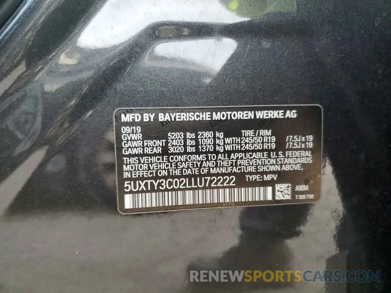 13 Photograph of a damaged car 5UXTY3C02LLU72222 BMW X3 2020