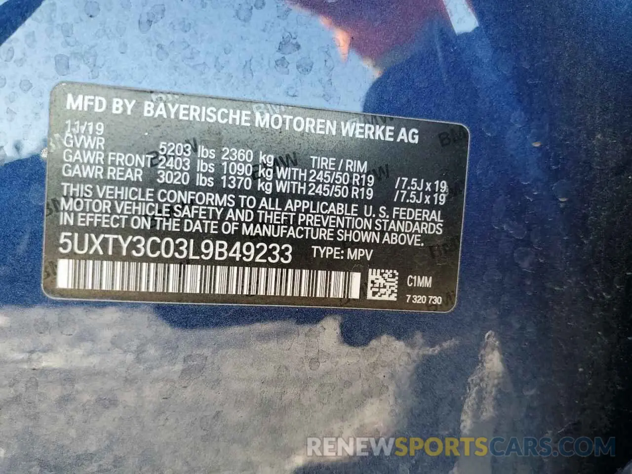 14 Photograph of a damaged car 5UXTY3C03L9B49233 BMW X3 2020