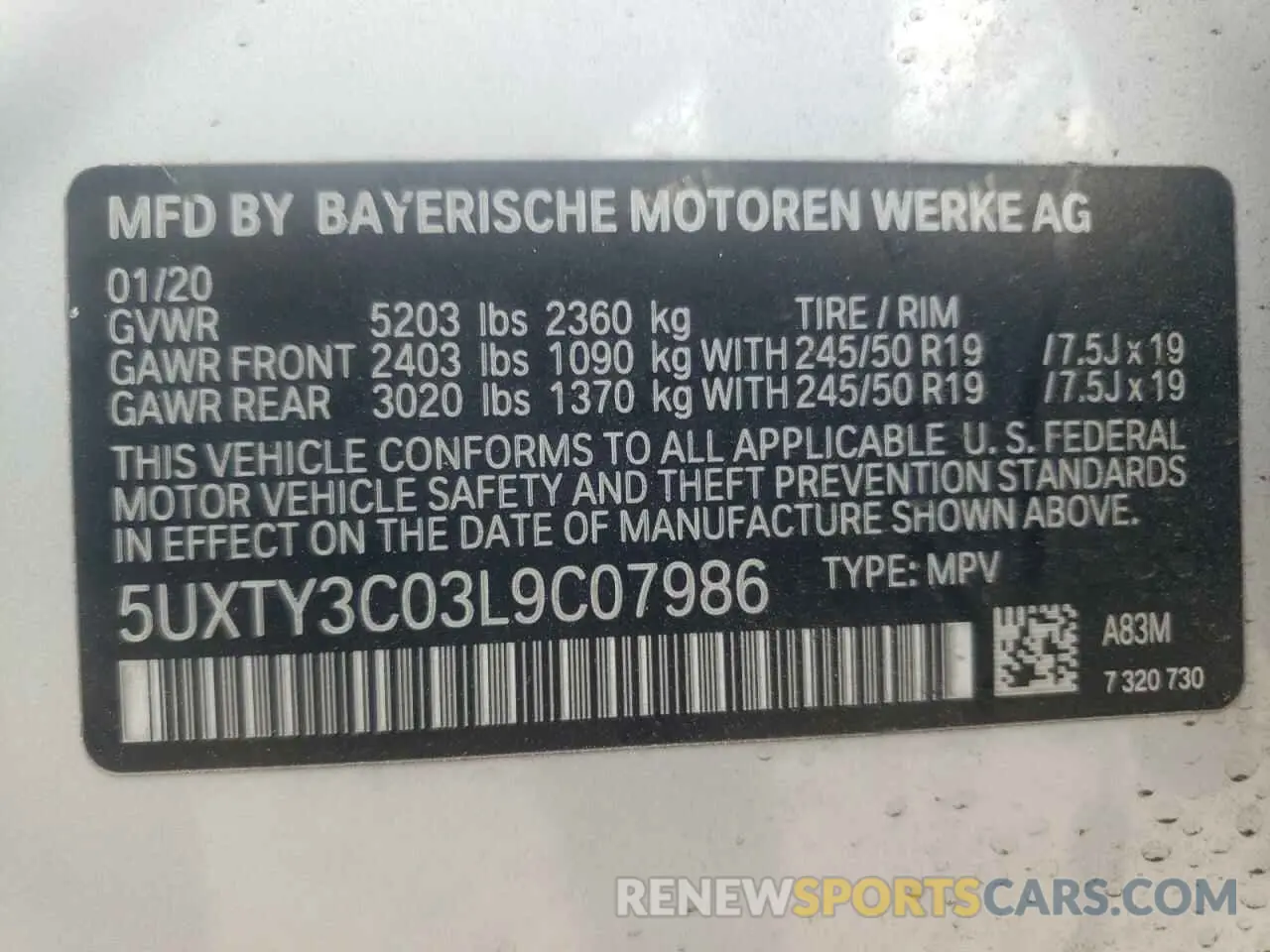 10 Фотография поврежденного автомобиля 5UXTY3C03L9C07986 BMW X3 2020