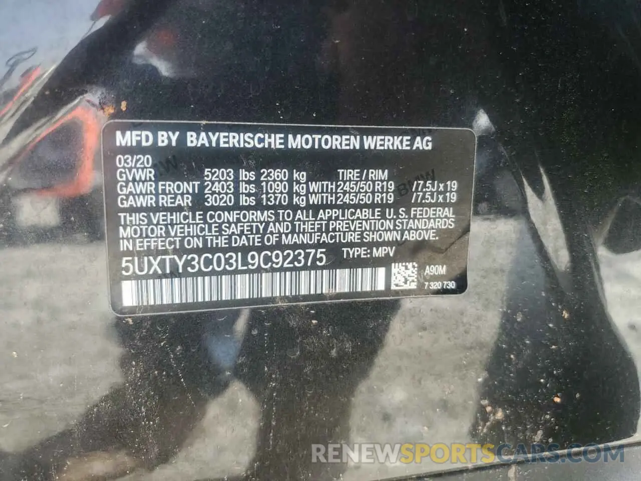13 Photograph of a damaged car 5UXTY3C03L9C92375 BMW X3 2020