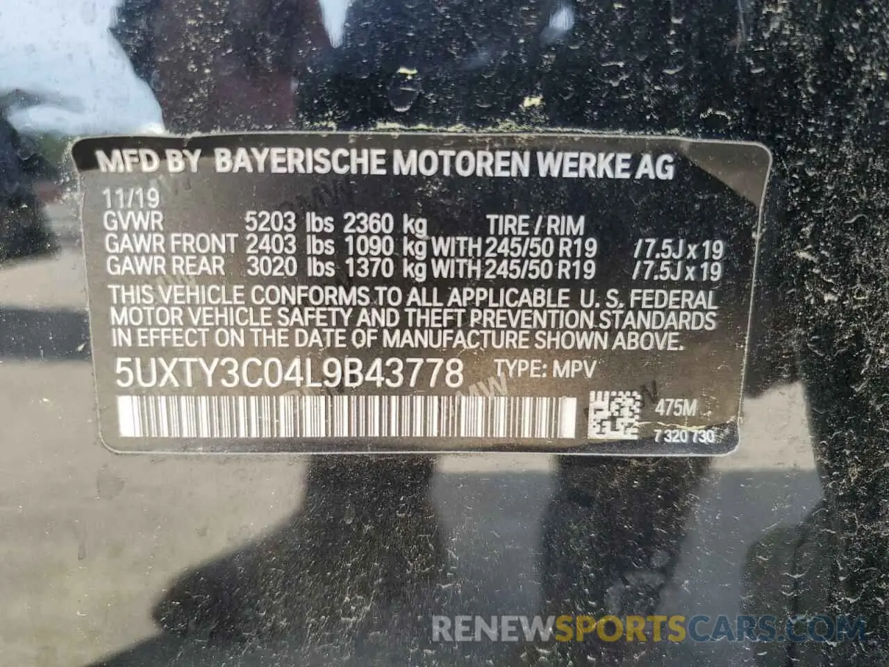14 Photograph of a damaged car 5UXTY3C04L9B43778 BMW X3 2020
