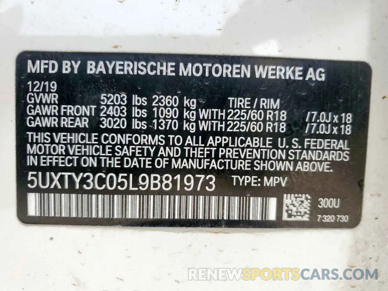14 Photograph of a damaged car 5UXTY3C05L9B81973 BMW X3 2020