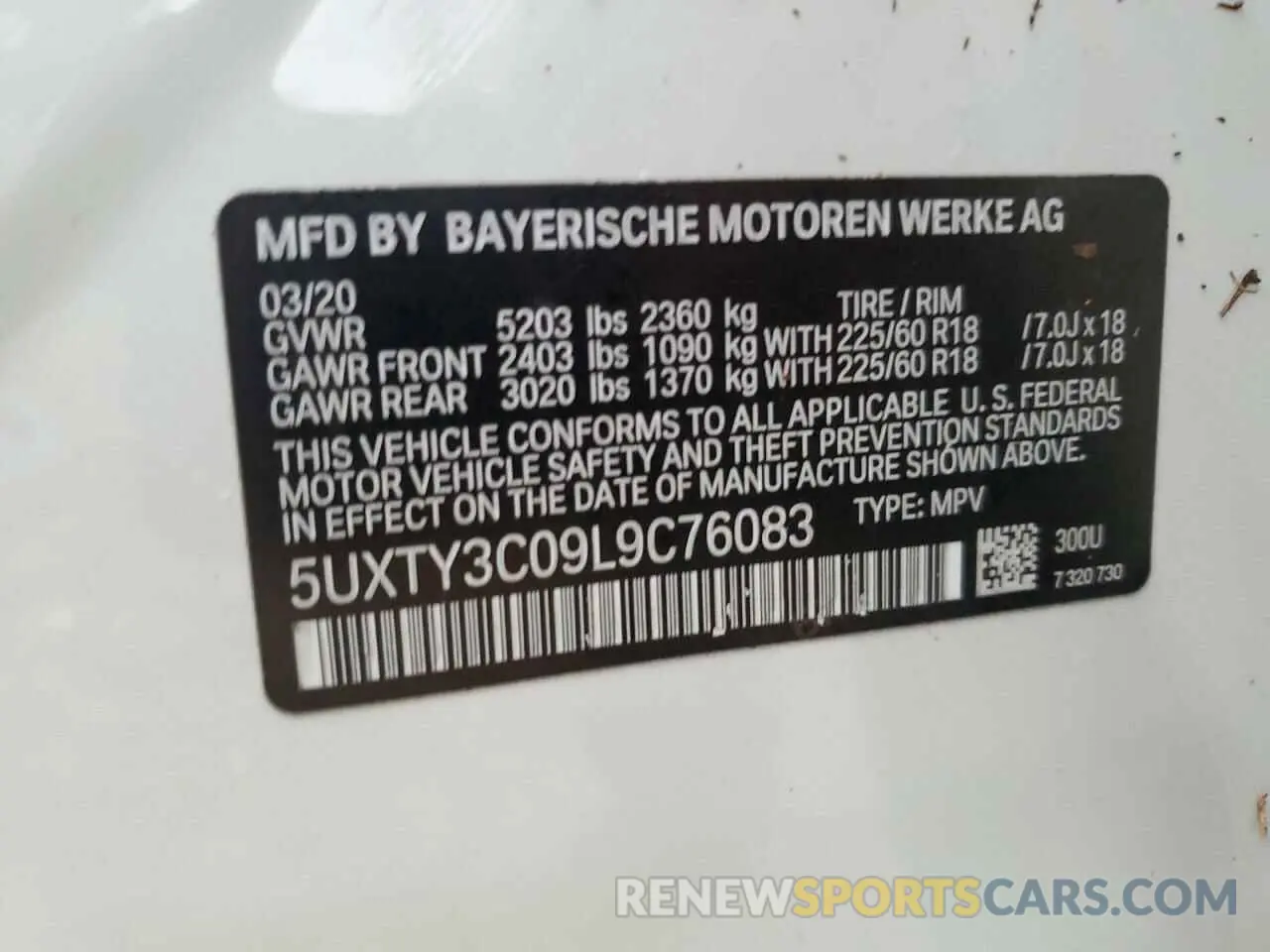 13 Photograph of a damaged car 5UXTY3C09L9C76083 BMW X3 2020