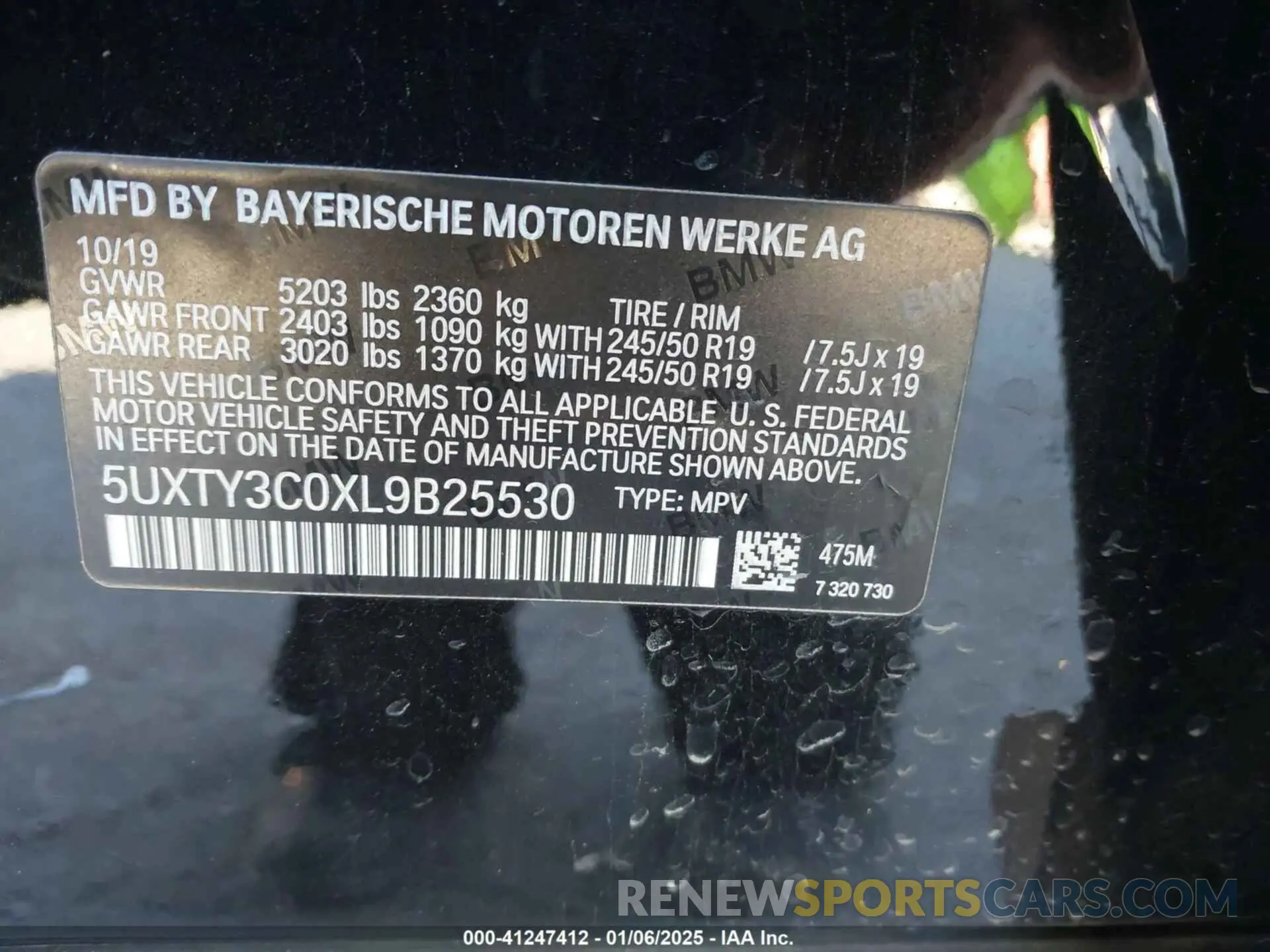 9 Photograph of a damaged car 5UXTY3C0XL9B25530 BMW X3 2020