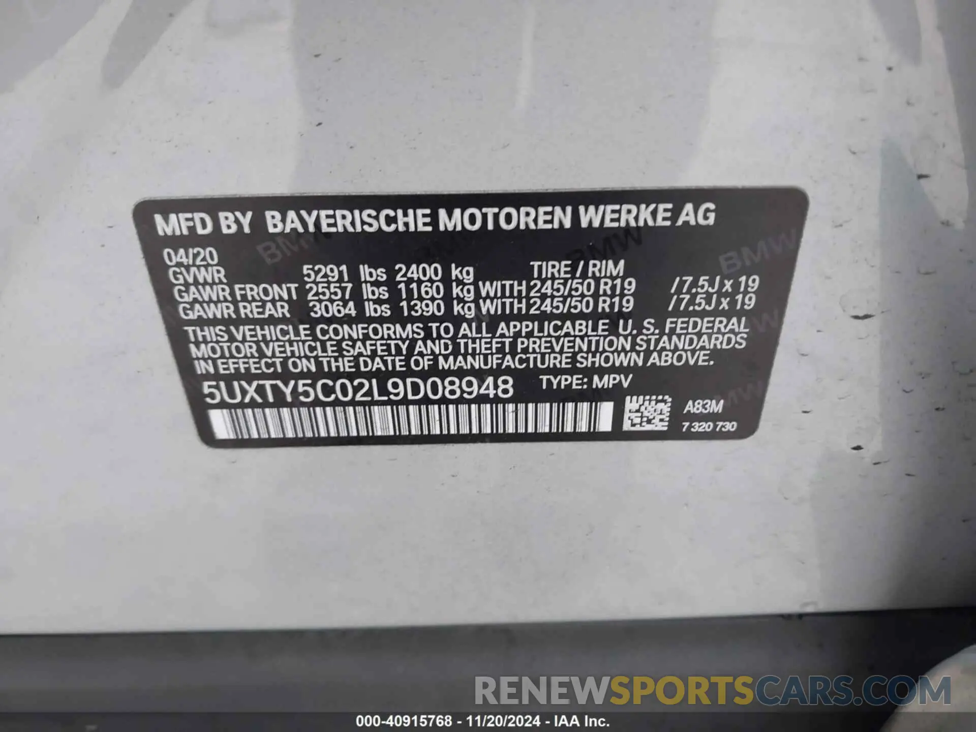 9 Photograph of a damaged car 5UXTY5C02L9D08948 BMW X3 2020
