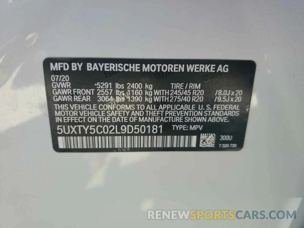 13 Photograph of a damaged car 5UXTY5C02L9D50181 BMW X3 2020