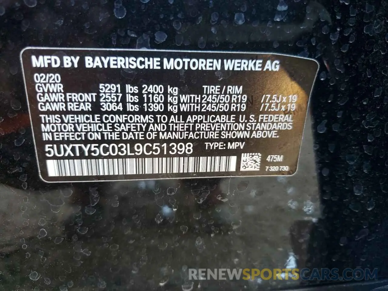 14 Photograph of a damaged car 5UXTY5C03L9C51398 BMW X3 2020