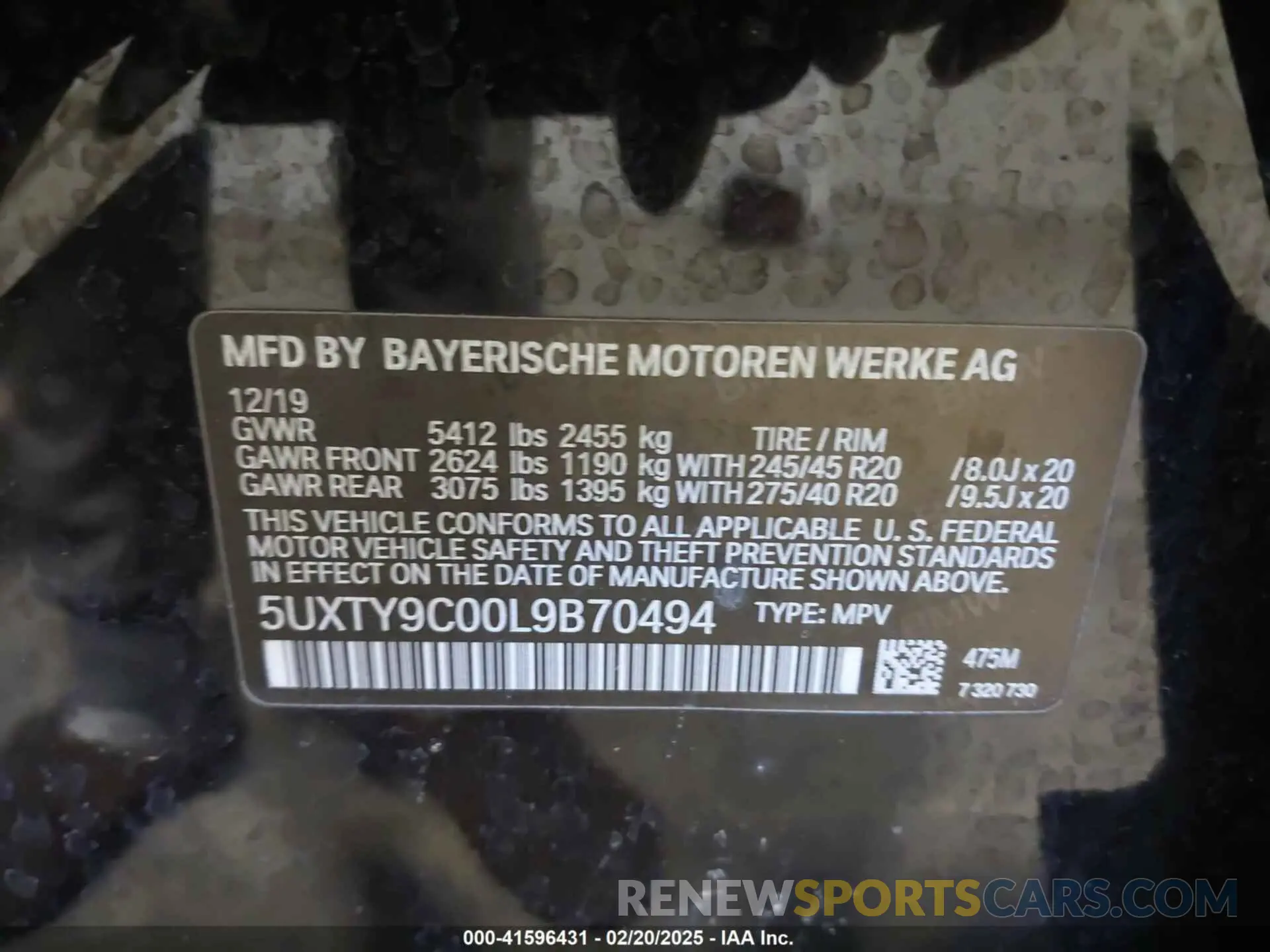 9 Фотография поврежденного автомобиля 5UXTY9C00L9B70494 BMW X3 2020