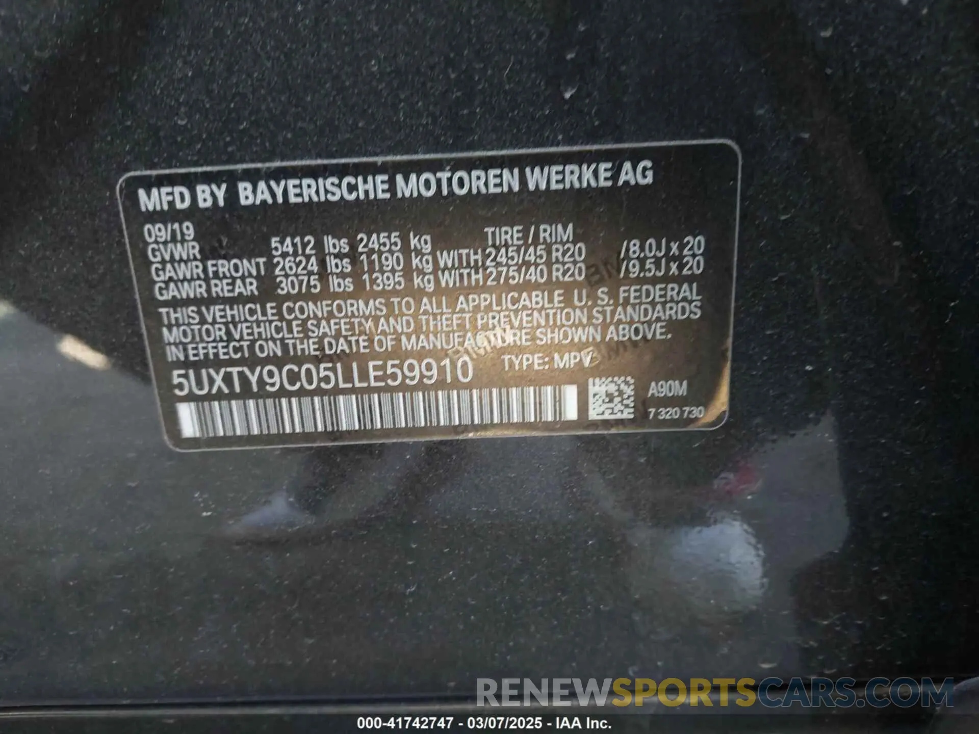 9 Фотография поврежденного автомобиля 5UXTY9C05LLE59910 BMW X3 2020