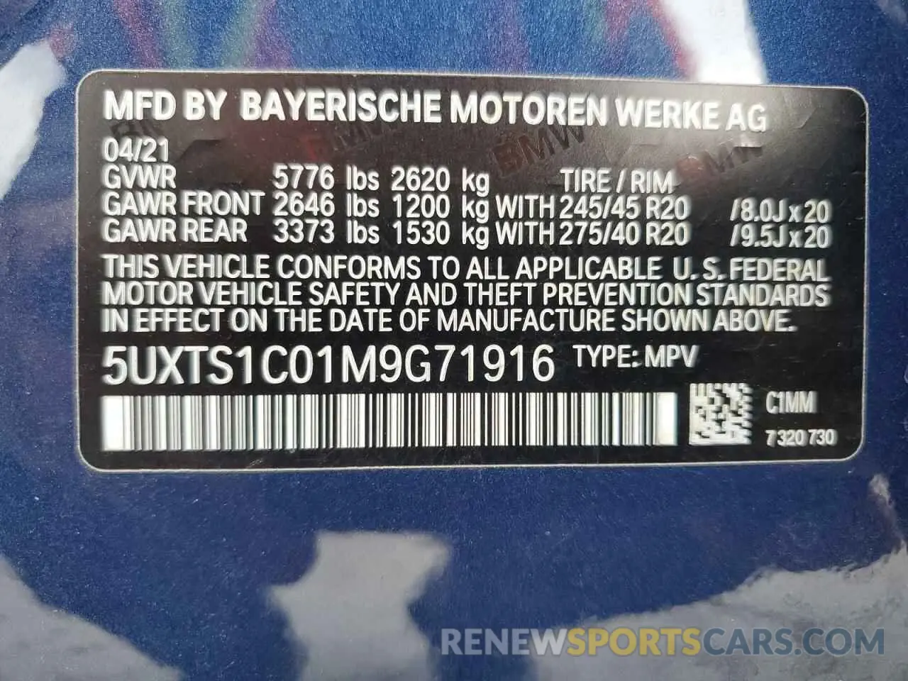 14 Photograph of a damaged car 5UXTS1C01M9G71916 BMW X3 2021
