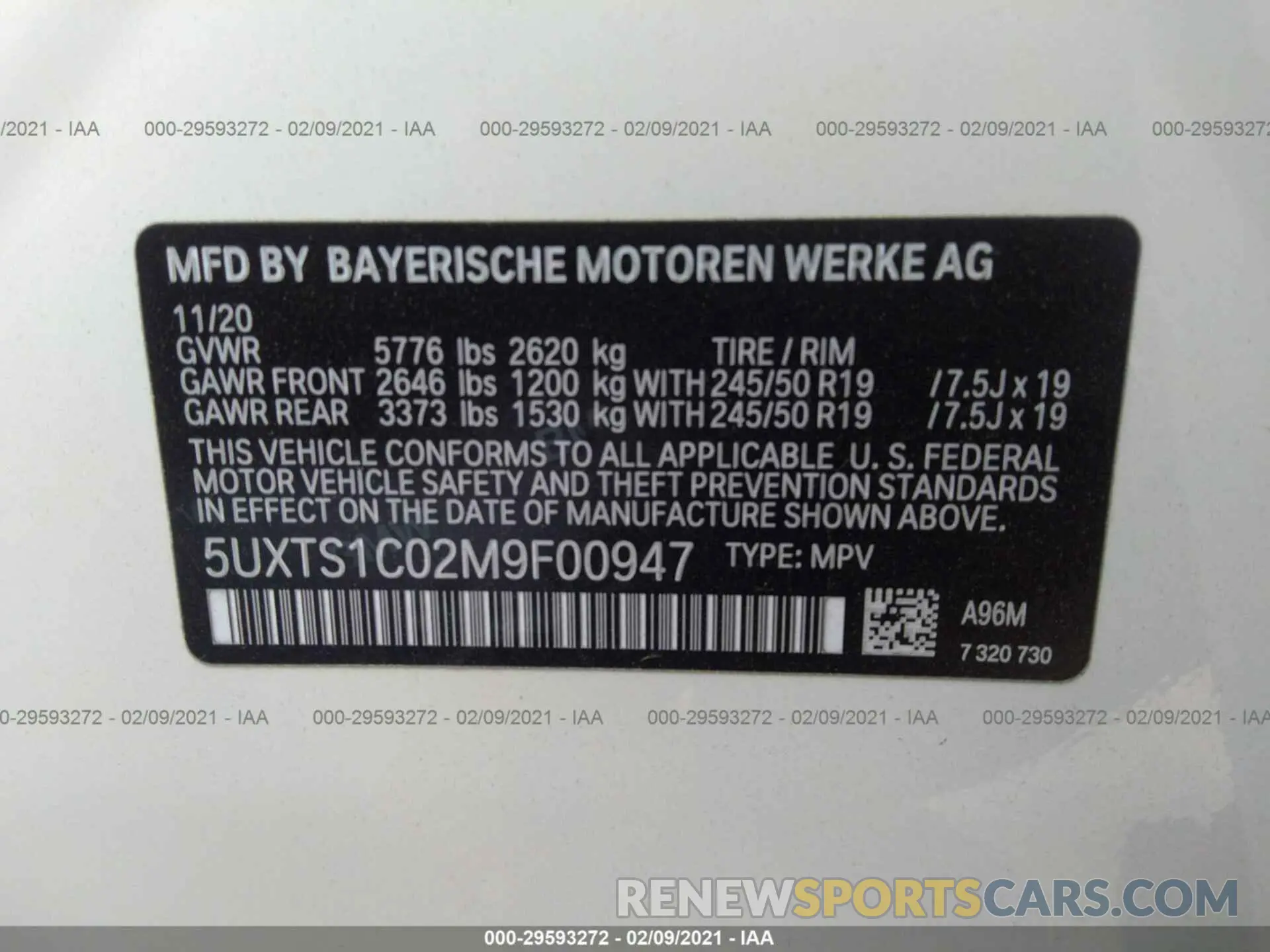 9 Photograph of a damaged car 5UXTS1C02M9F00947 BMW X3 2021