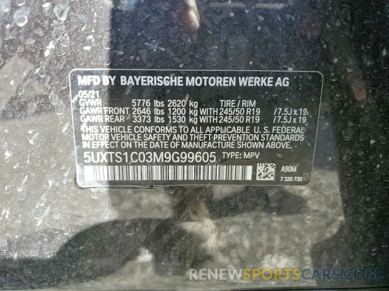 14 Photograph of a damaged car 5UXTS1C03M9G99605 BMW X3 2021