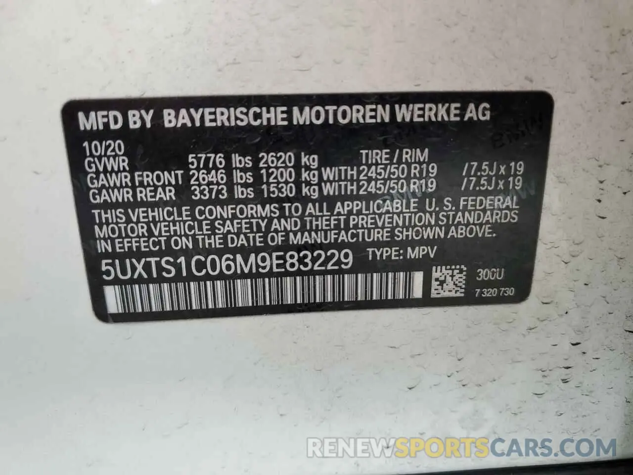 12 Photograph of a damaged car 5UXTS1C06M9E83229 BMW X3 2021