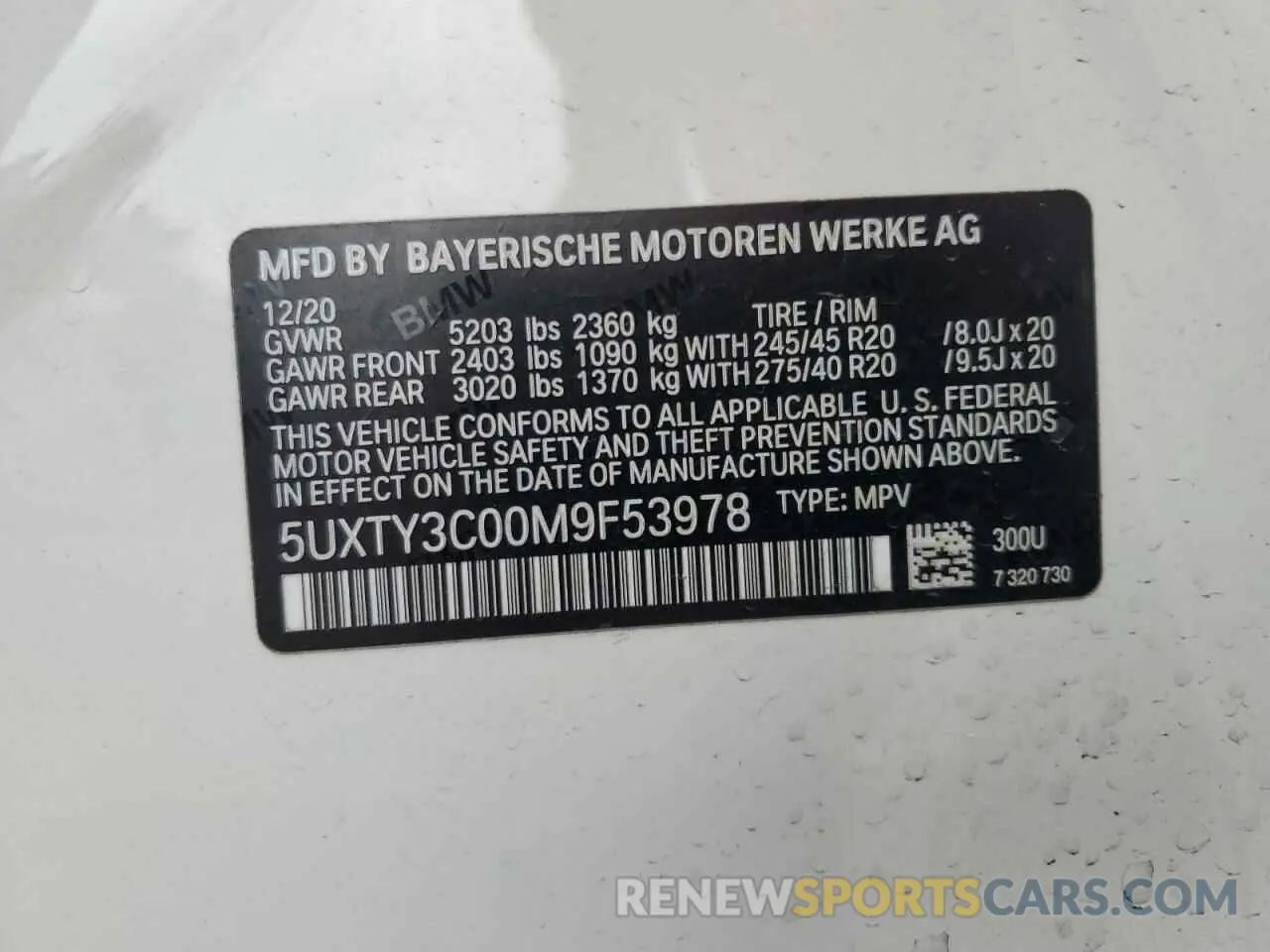 14 Photograph of a damaged car 5UXTY3C00M9F53978 BMW X3 2021
