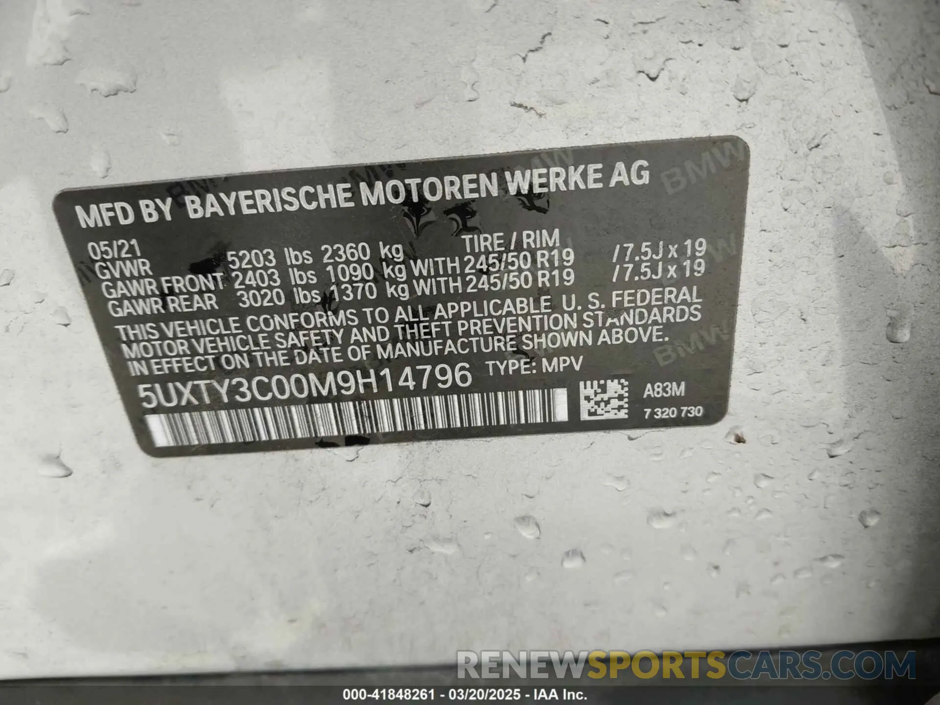 9 Фотография поврежденного автомобиля 5UXTY3C00M9H14796 BMW X3 2021