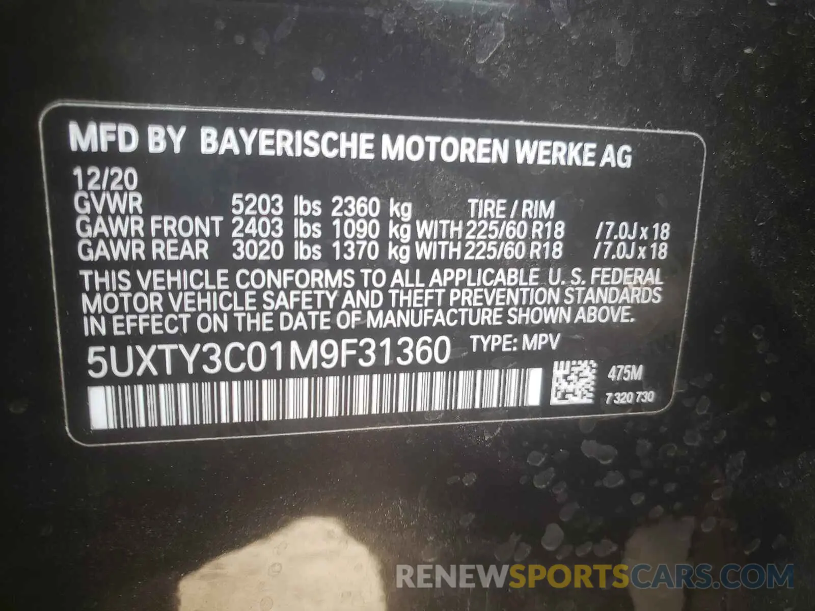10 Photograph of a damaged car 5UXTY3C01M9F31360 BMW X3 2021