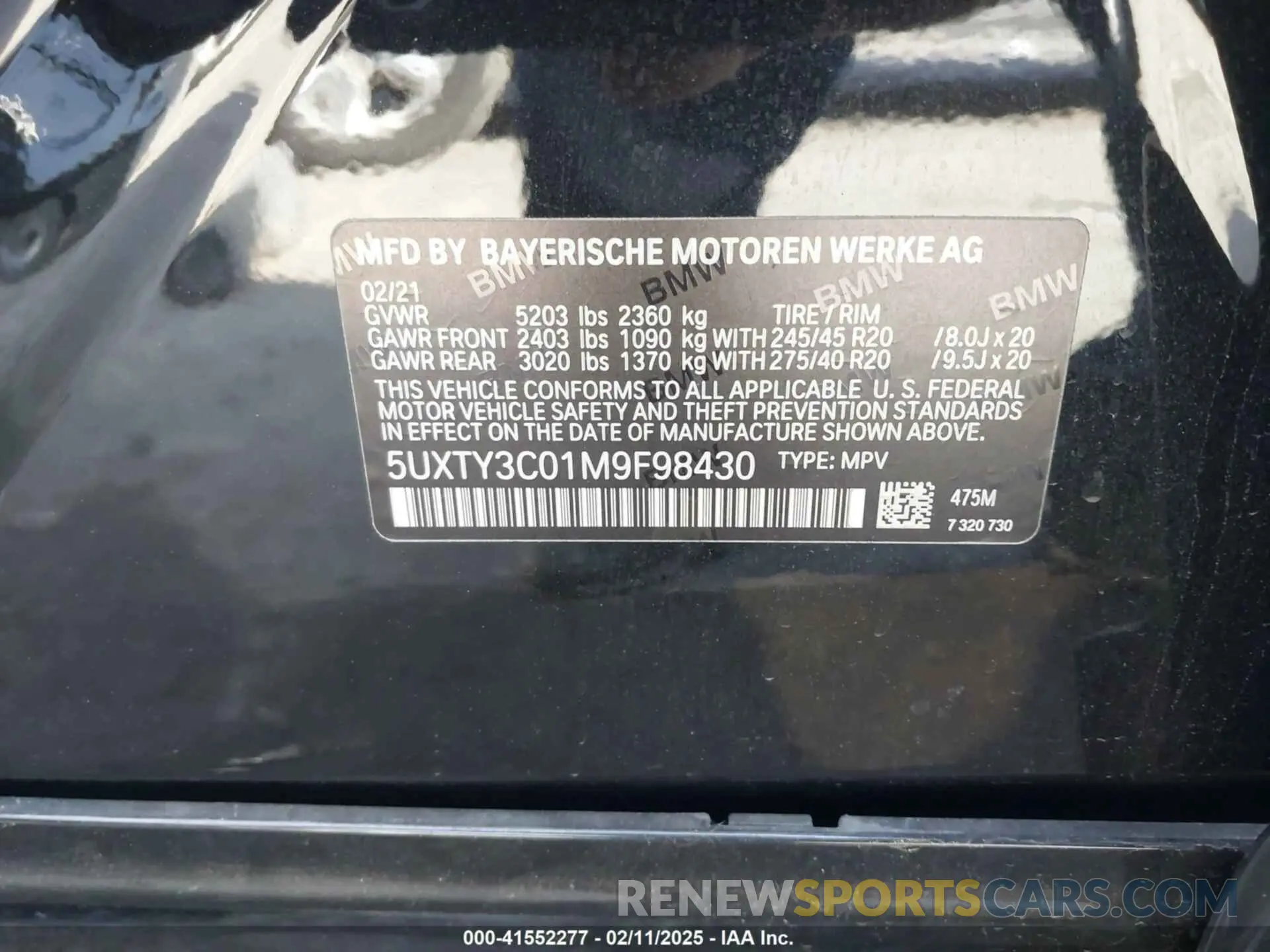 9 Photograph of a damaged car 5UXTY3C01M9F98430 BMW X3 2021