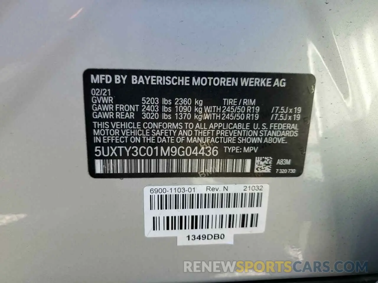 12 Photograph of a damaged car 5UXTY3C01M9G04436 BMW X3 2021