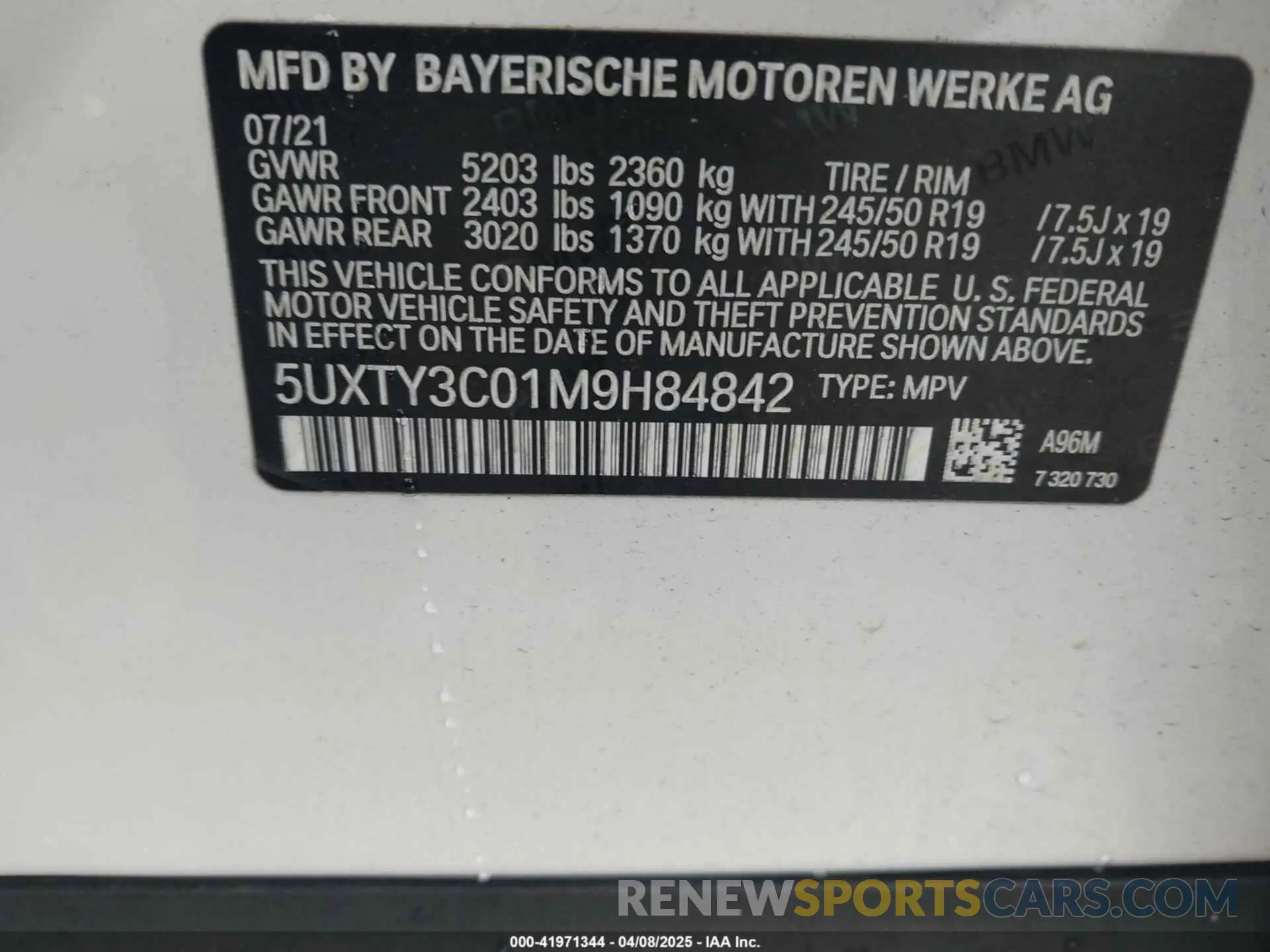 9 Photograph of a damaged car 5UXTY3C01M9H84842 BMW X3 2021