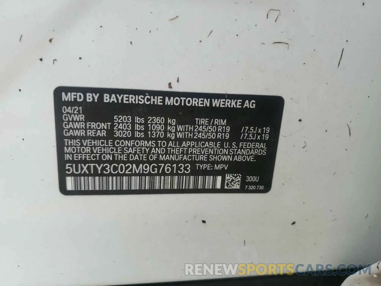 14 Photograph of a damaged car 5UXTY3C02M9G76133 BMW X3 2021