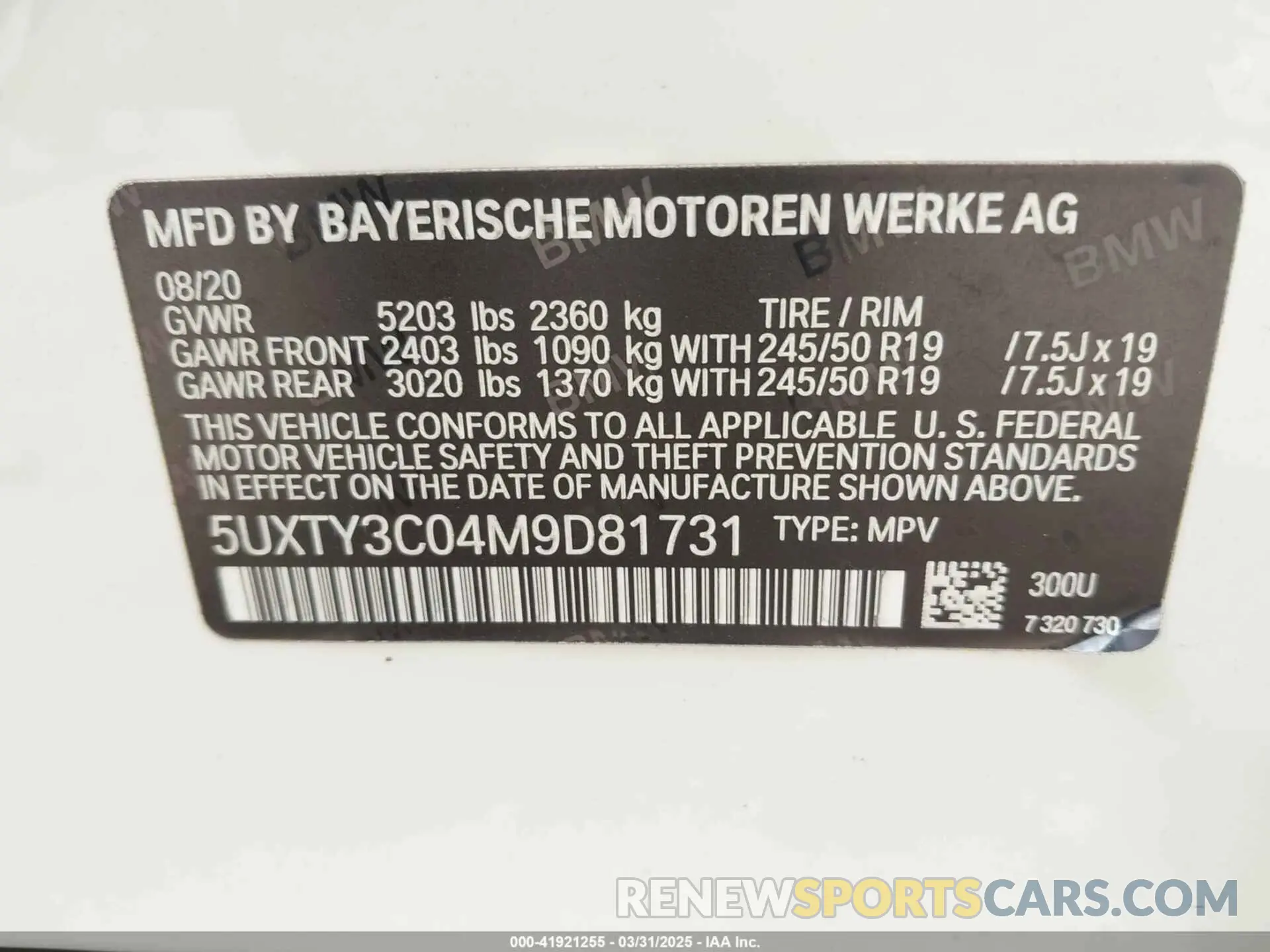 9 Фотография поврежденного автомобиля 5UXTY3C04M9D81731 BMW X3 2021