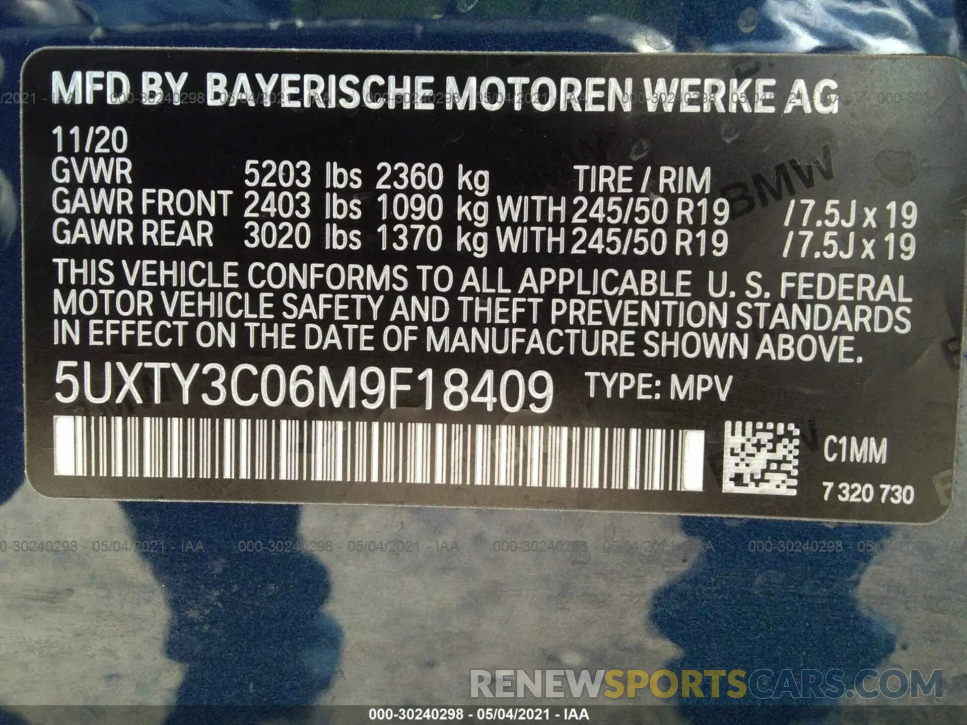 9 Photograph of a damaged car 5UXTY3C06M9F18409 BMW X3 2021