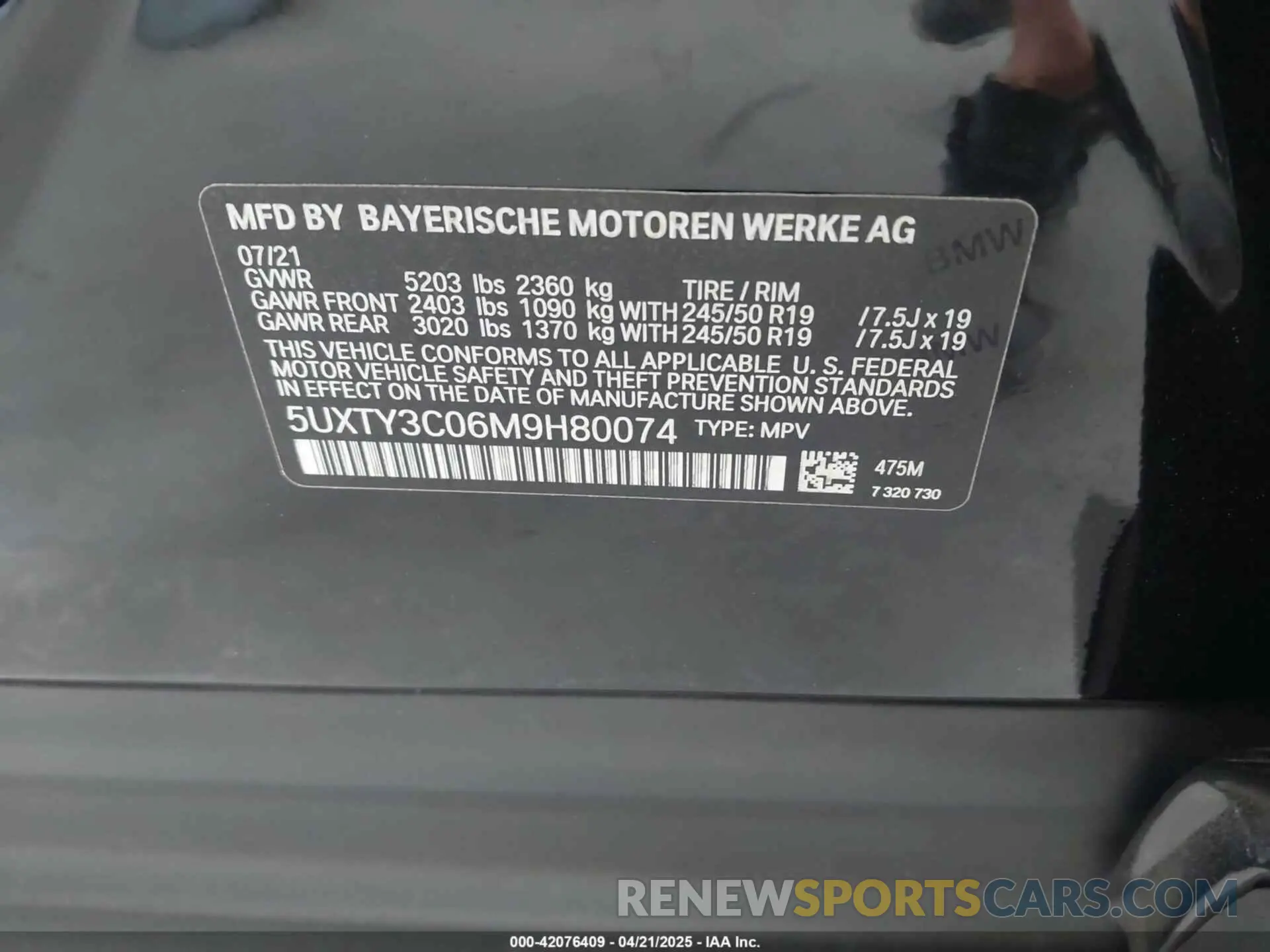 9 Фотография поврежденного автомобиля 5UXTY3C06M9H80074 BMW X3 2021