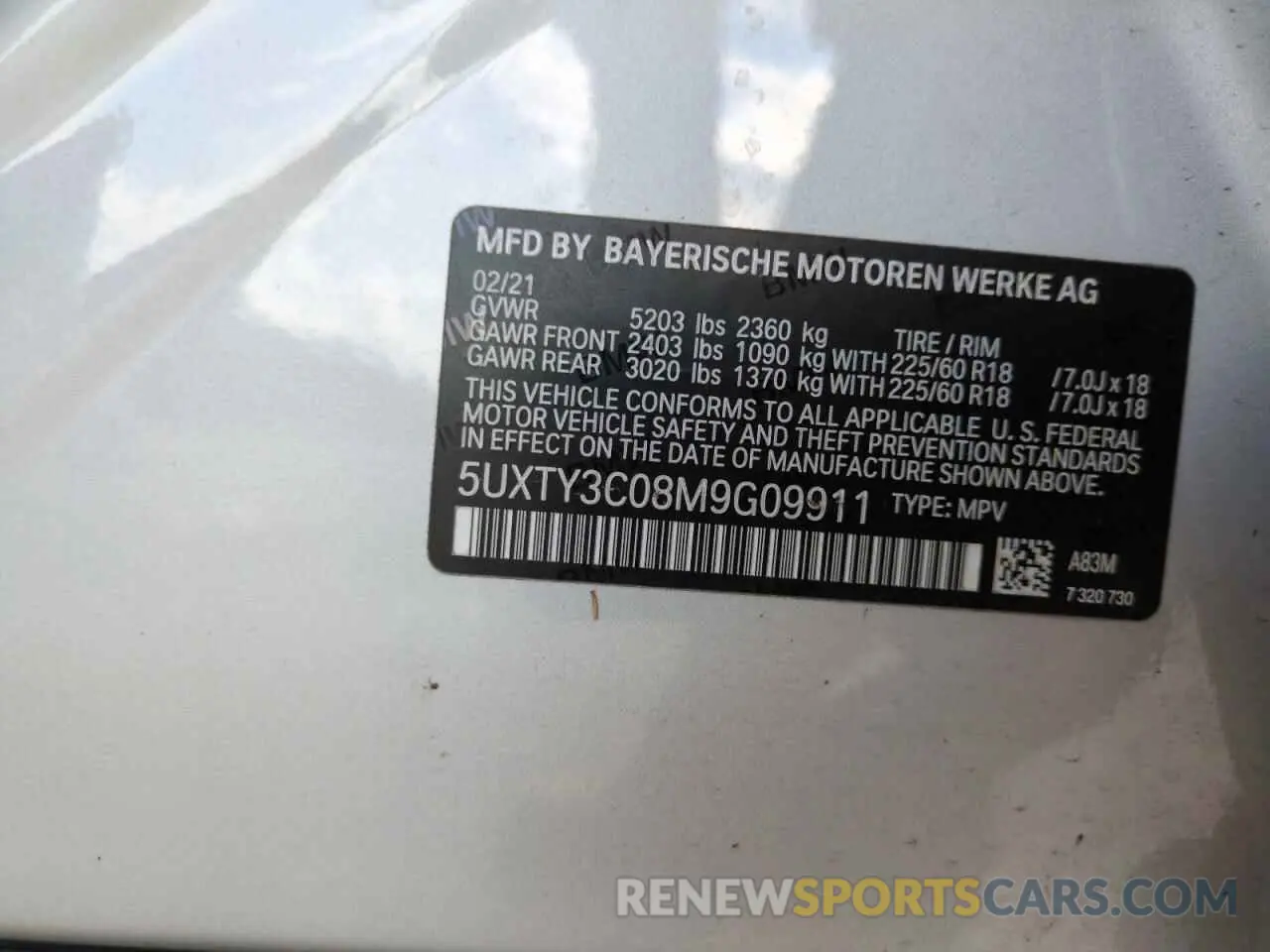 14 Photograph of a damaged car 5UXTY3C08M9G09911 BMW X3 2021